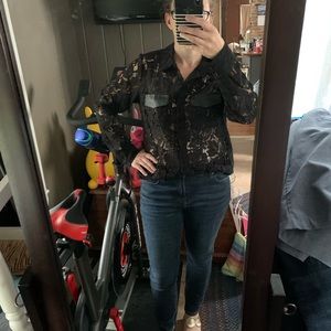 Calvin Klein Lace Button Down Sheer Blouse